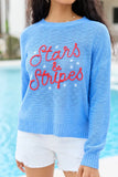 Off To Fireworks Blue Stars And Stripes Embroidered Sweater