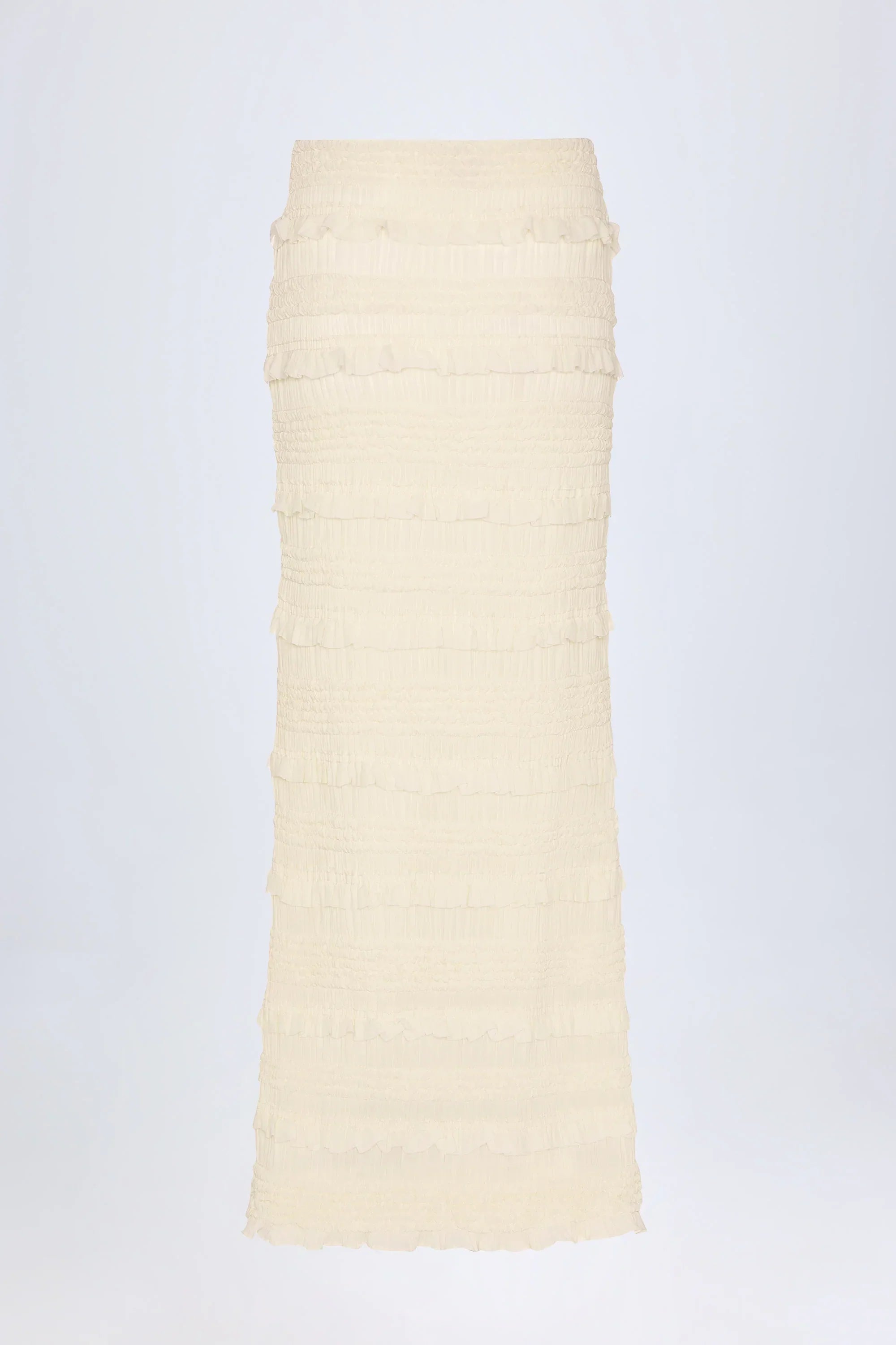 Ruffled Mid Rise Maxi Skirt in Ivory