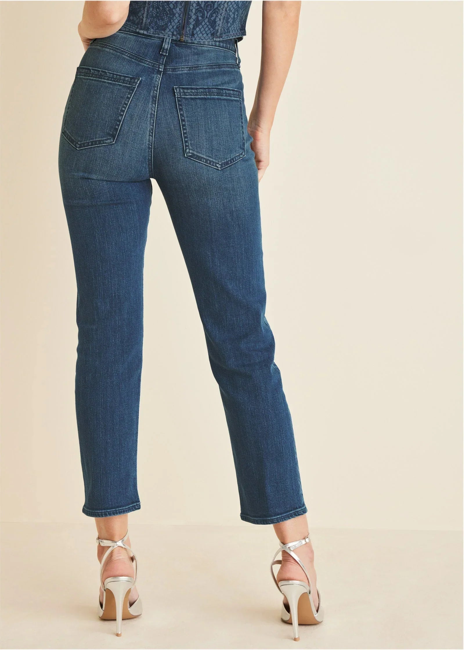 Lace Print Straight Jeans Medium Wash