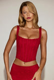 Lace Soft Scoop Boned Corset Top in True Red