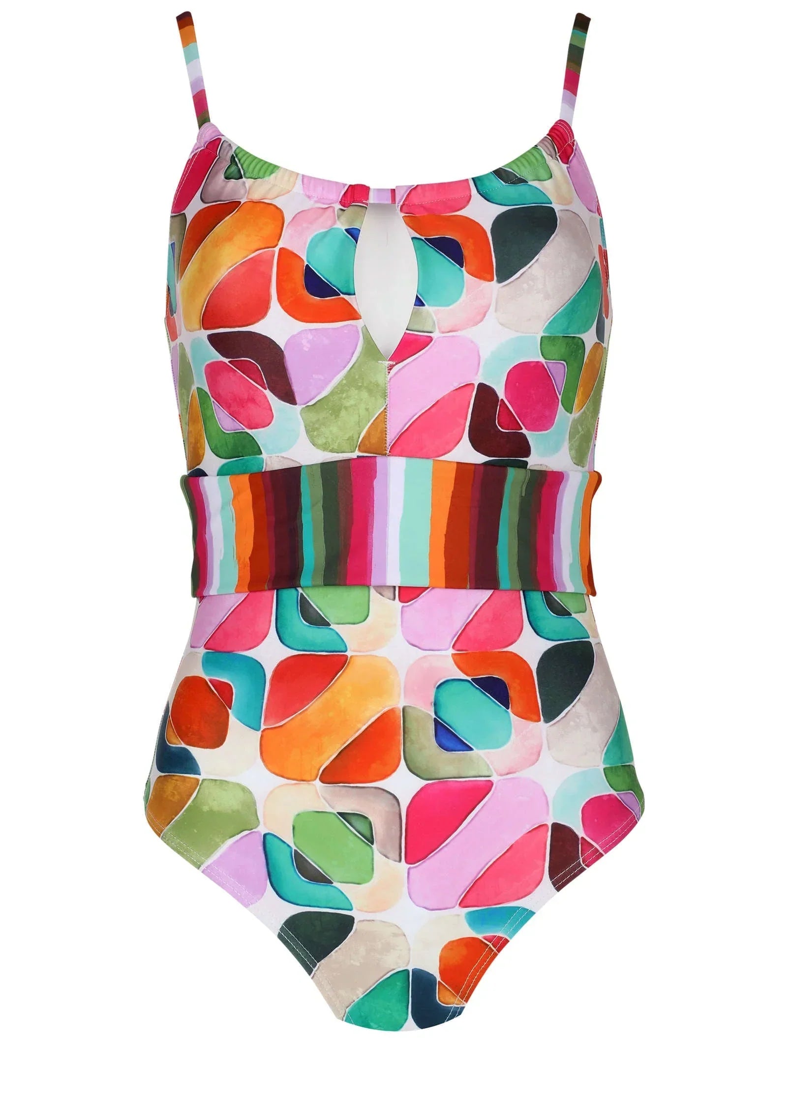 Belted One Piece Watercolor Geo Combo