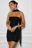 Embellished Scarf Detail Mini Dress in Black