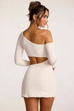 Textured Jersey Asymmetric Cut Out Mini Dress in Ivory