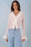 Feather Trim Sheer Top in Ivory