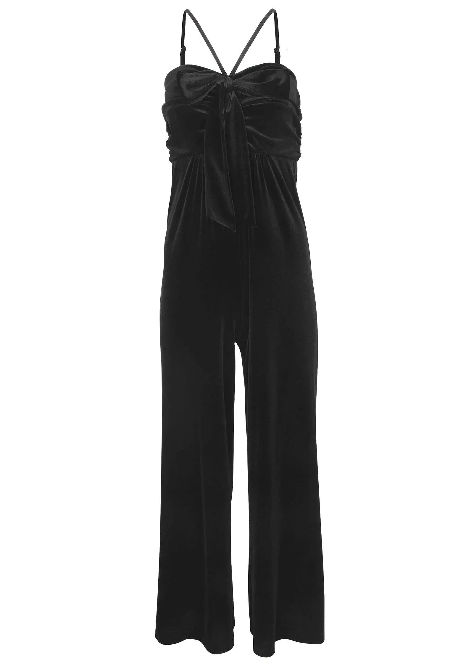 Stretch Velvet Halter Jumpsuit Black