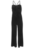 Stretch Velvet Halter Jumpsuit Black