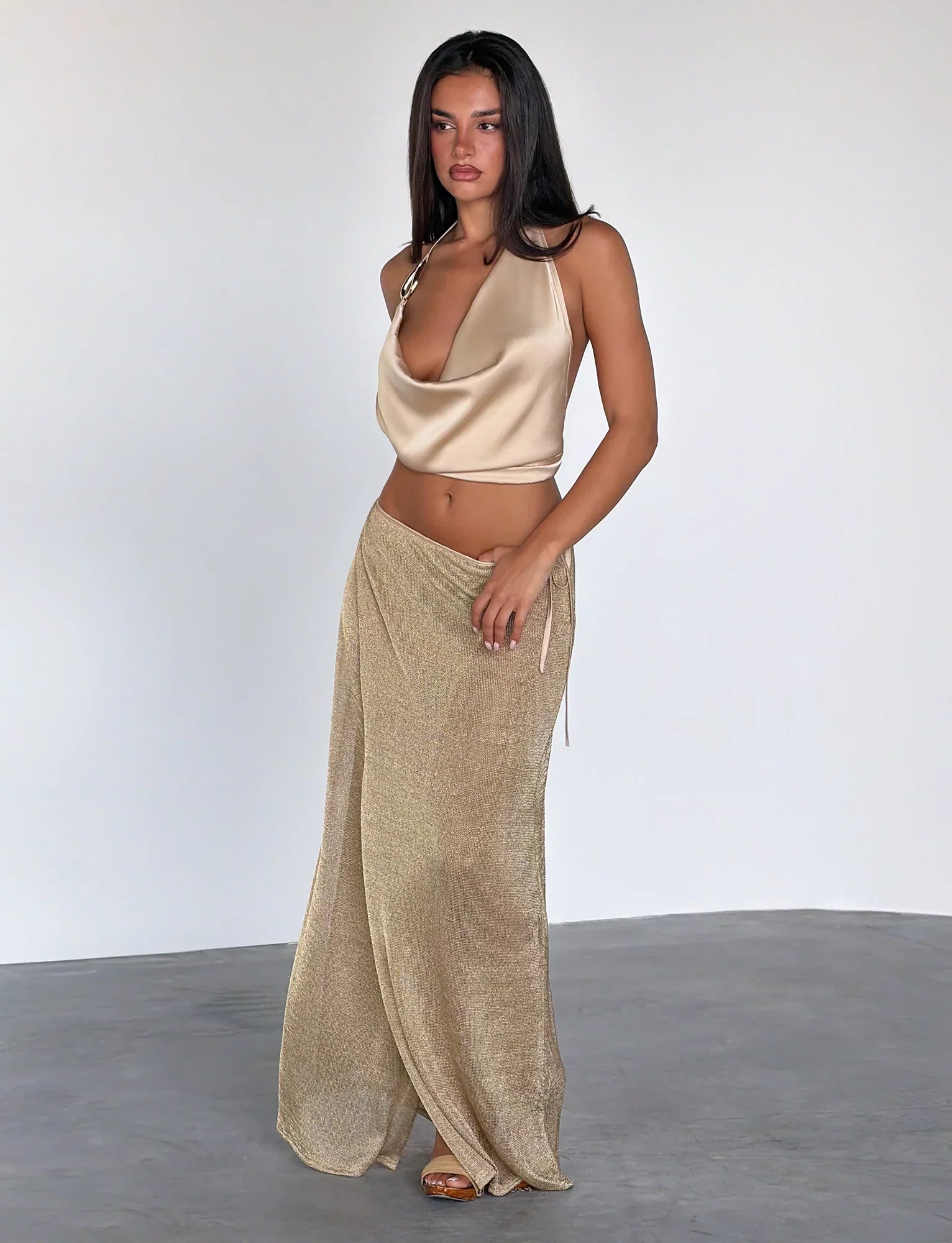 CYRENE SATIN COWL TOP GOLD