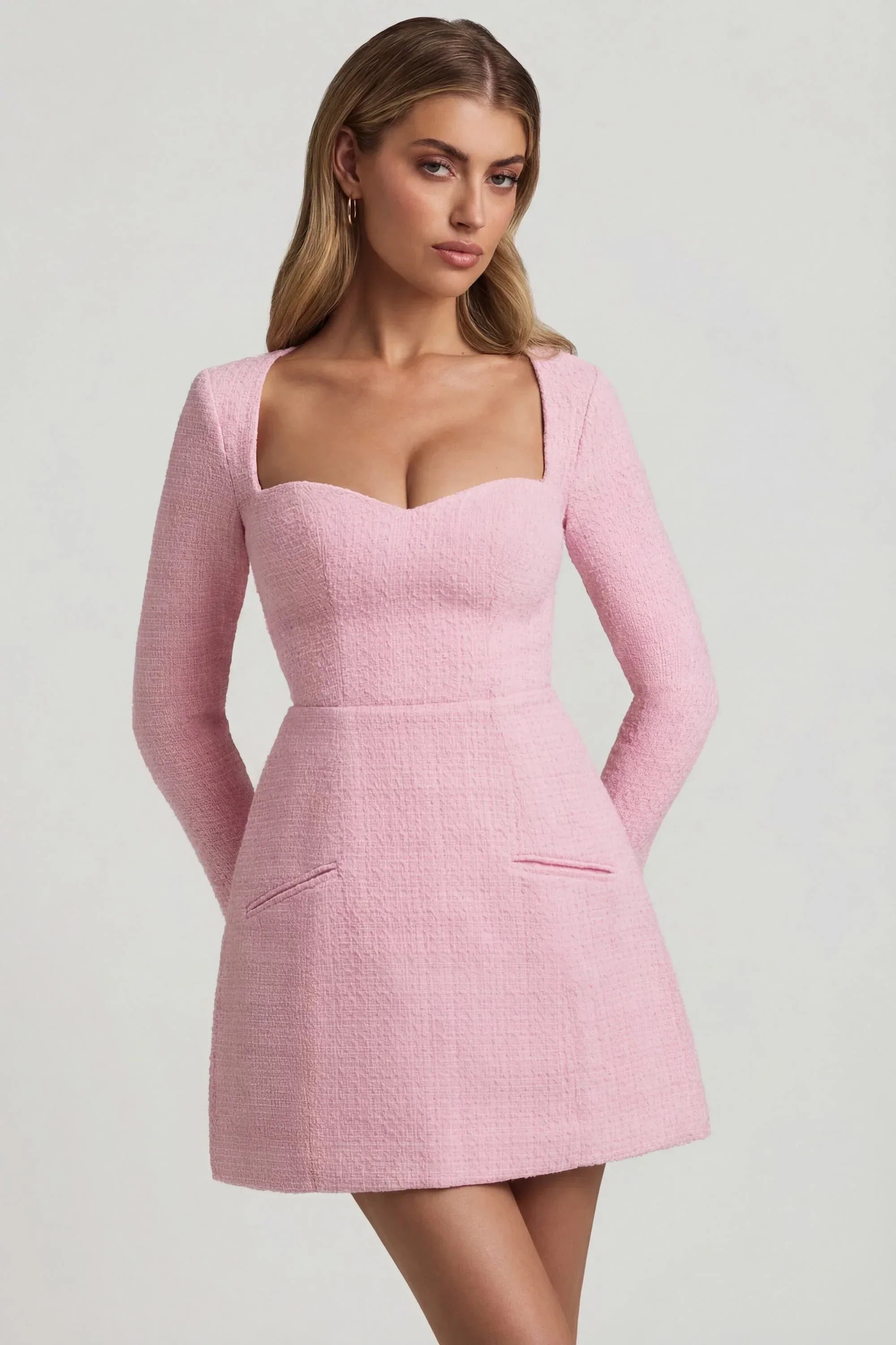 Sweetheart Neck Structured Mini Dress in Soft Pink