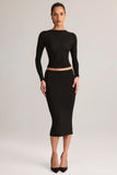 Modal Mid Rise Pencil Midi Skirt in Black