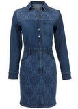 Lace Print Denim Mini Dress Medium Wash