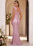 Evening Allure Sequin Feather Gown Pink