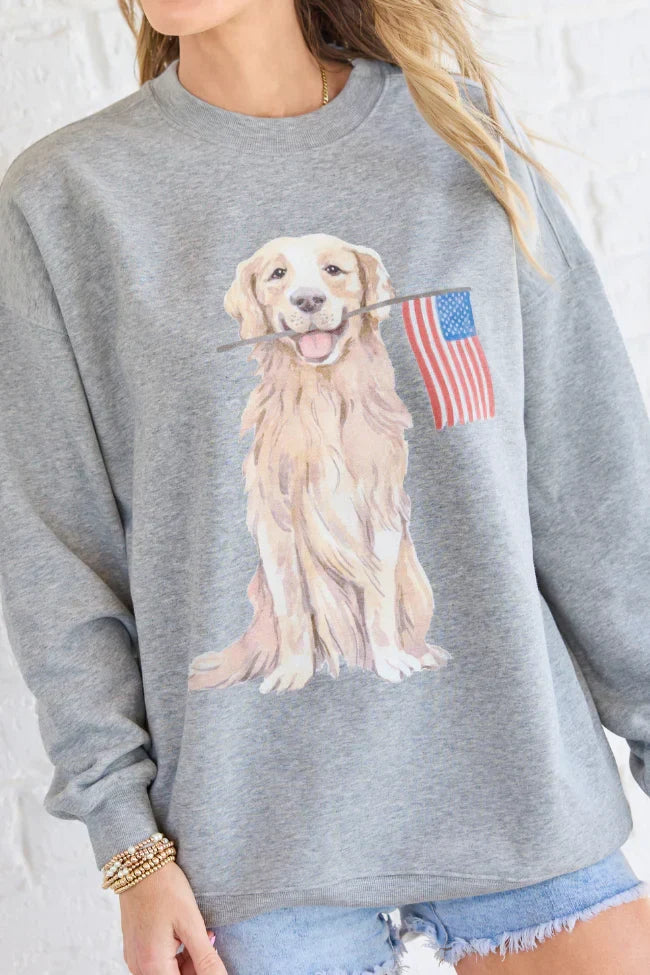 Patriotic Pup Light Grey Graphic Sweatshirt