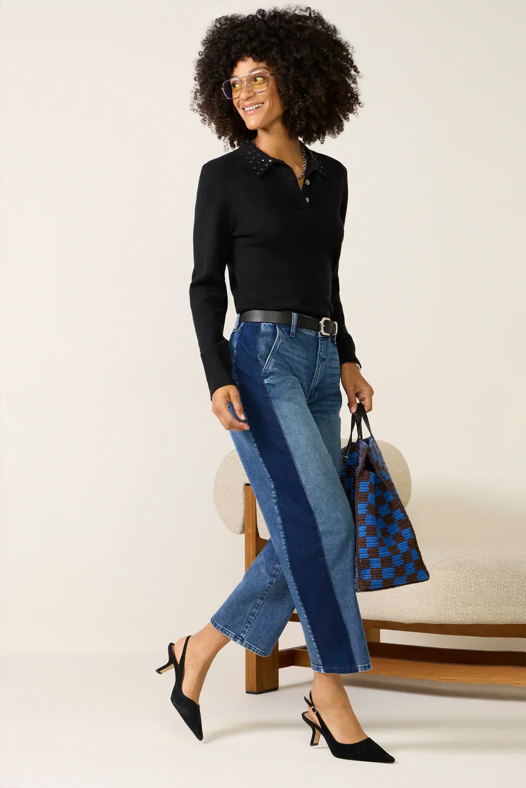 Matty Studded Collar Polo Sweater