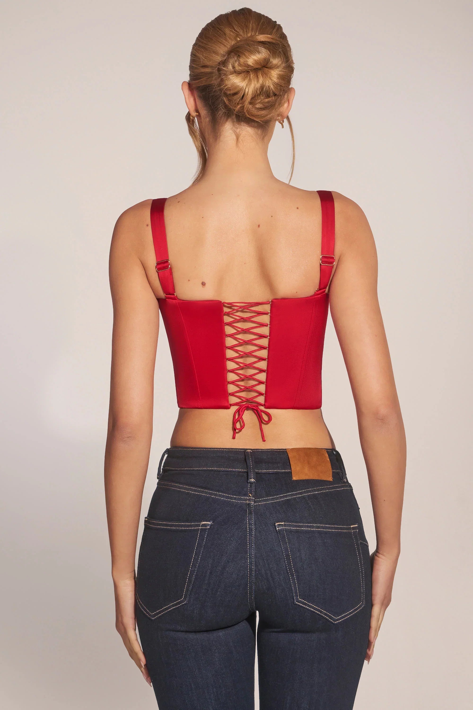 Sweetheart Neck Lace Up Corset Top in Cherry