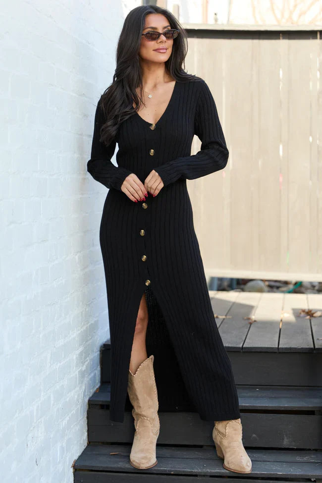 Alannah Black Button Front Sweater Dress SALE