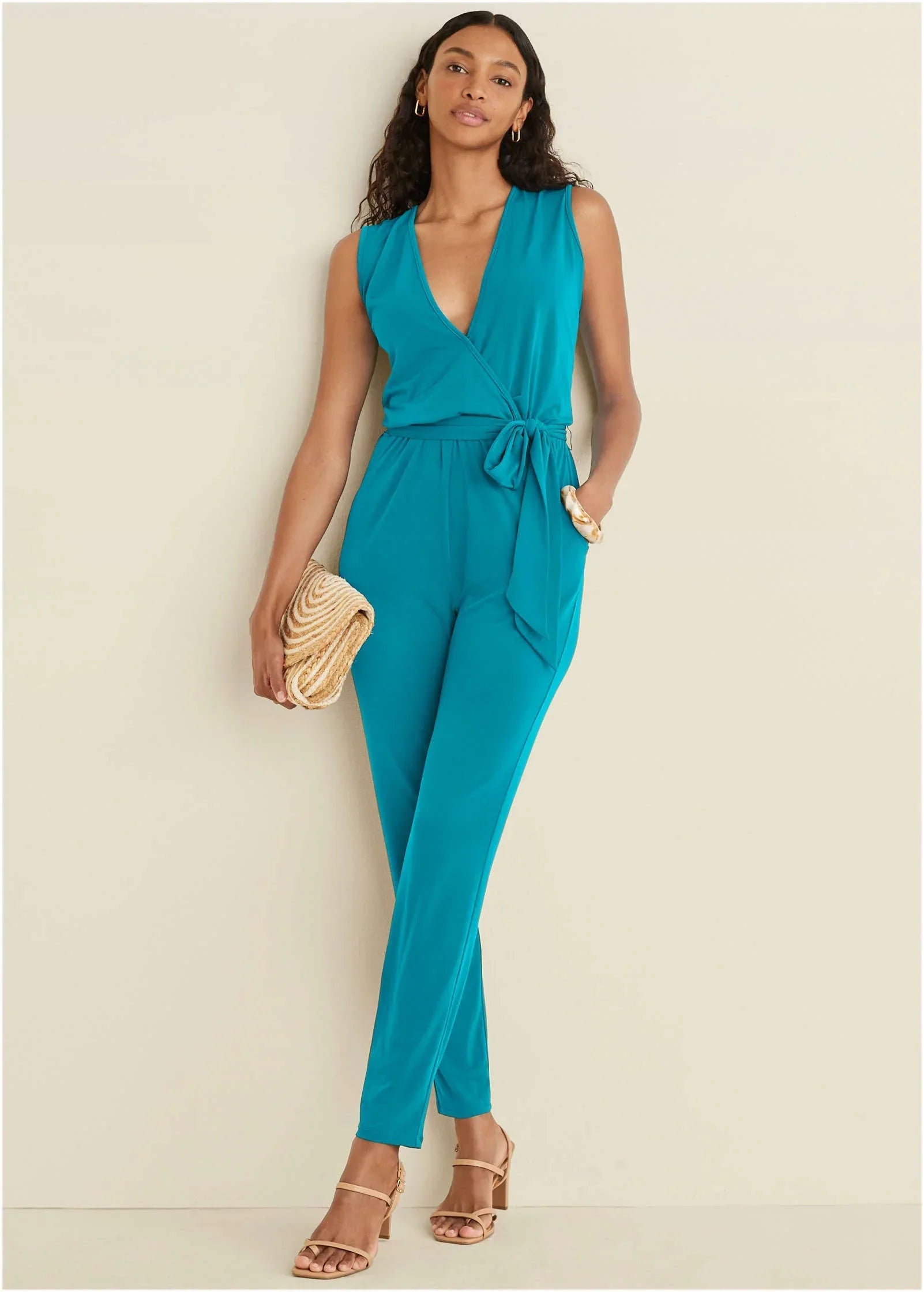 Wrap Tie Jumpsuit Teal