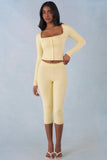 Knit Mid Rise Capri Trousers in Butter Yellow