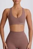 Soft Active V Neck Sports Bra in Mocha