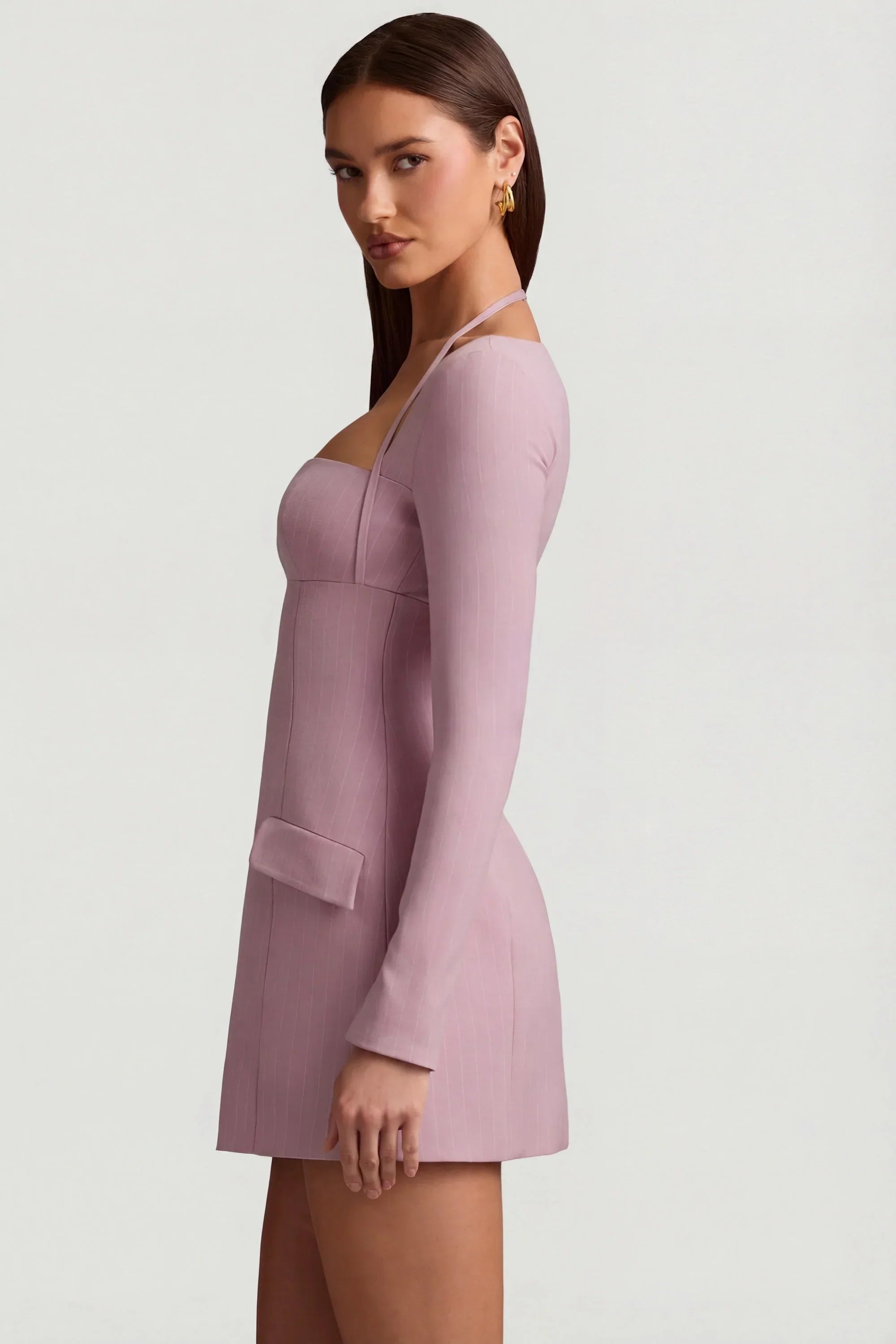 Pinstripe Structured A Line Mini Dress in Mauve