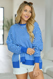 Kara Blue Stripe Waffle Pullover