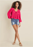 Tassel Long Sleeve Top Dark Pink