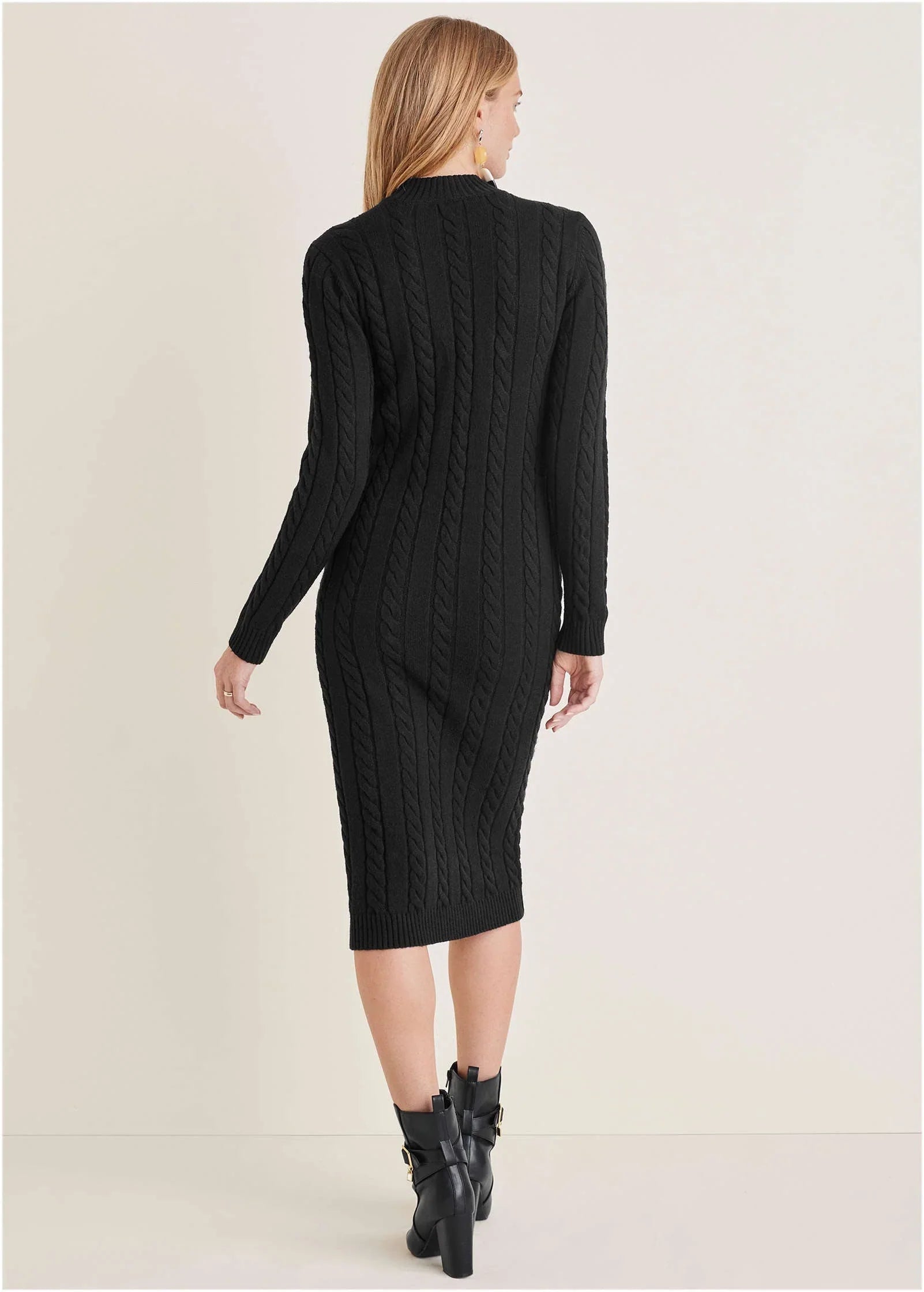 Mockneck Midi Sweater Dress Jet Black
