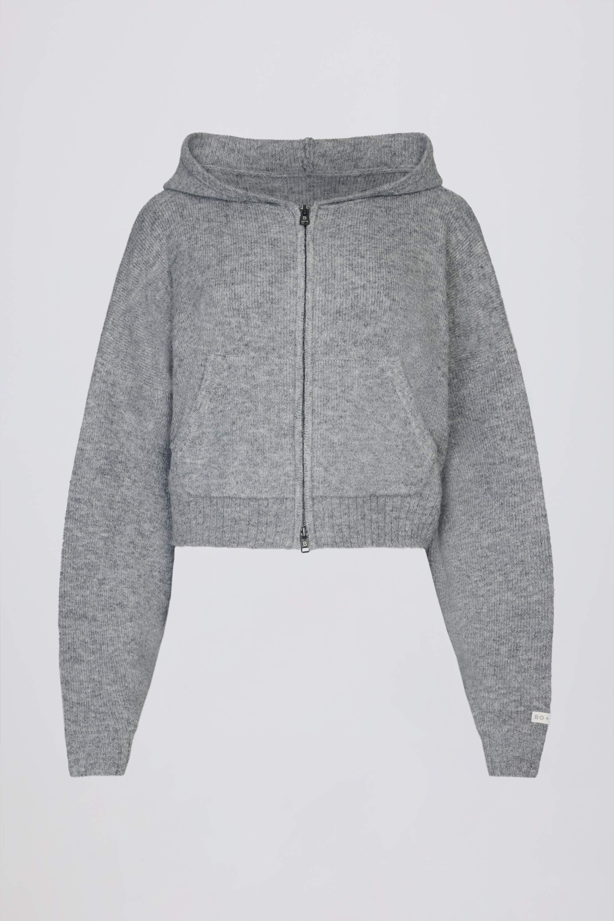 Soft Knit Zip Up Cropped Hoodie in Grey