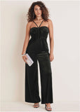 Stretch Velvet Halter Jumpsuit Black