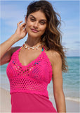 Crochet Top Cover Up Dress Raspberry