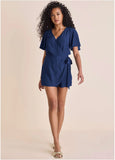 Dotted Wrap Romper Dark Blue