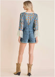 V Back Denim Overalls Light Wash