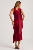 Asymmetric Scarf Detail Midaxi Dress in True Red