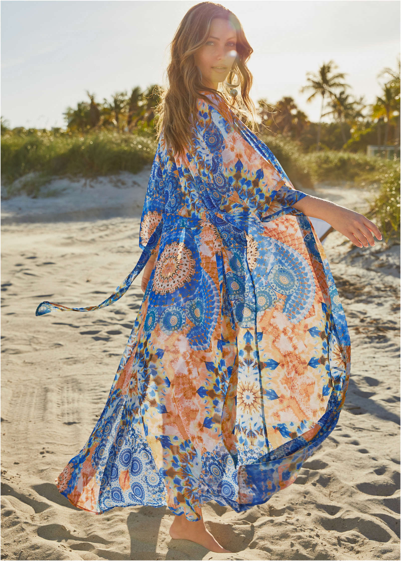 Sheer Caftan Cover Up Blue Multi
