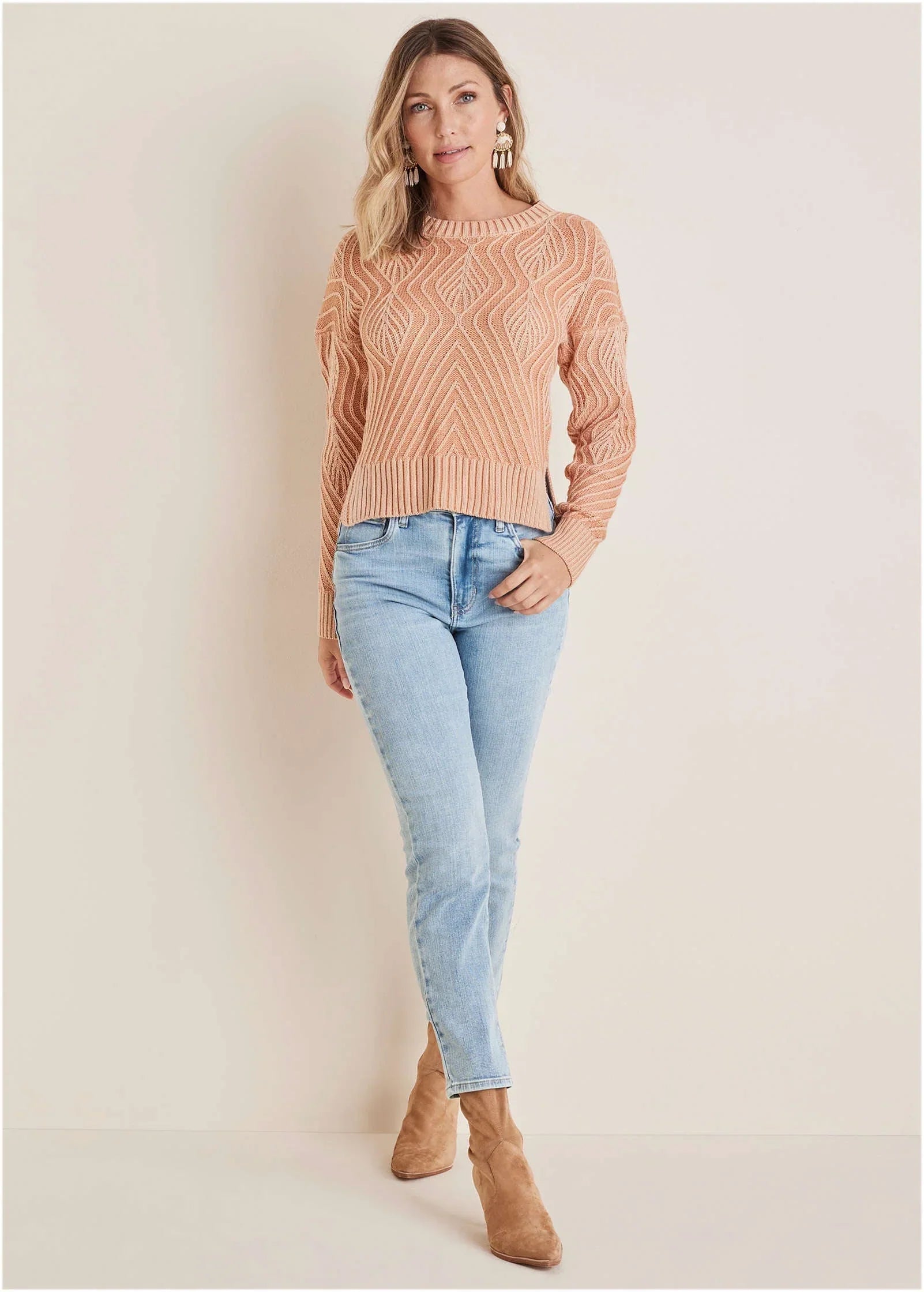 Stitch Interest Sweater Muted Clay