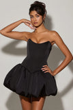 Lace Up Bubble Hem Corset Micro Mini Dress in Black