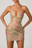Embellished Sweetheart Neck A Line Mini Dress in Rose Hotfix