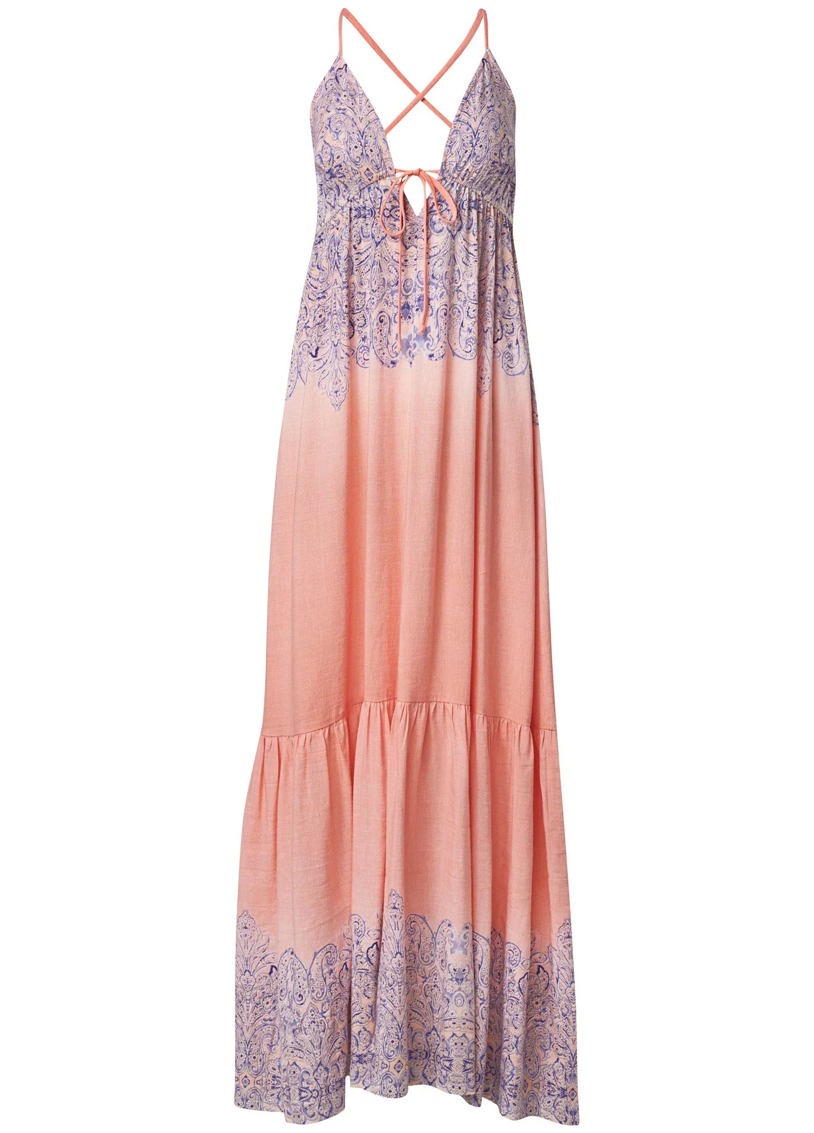Printed Linen Plunge Dress Blush Multi