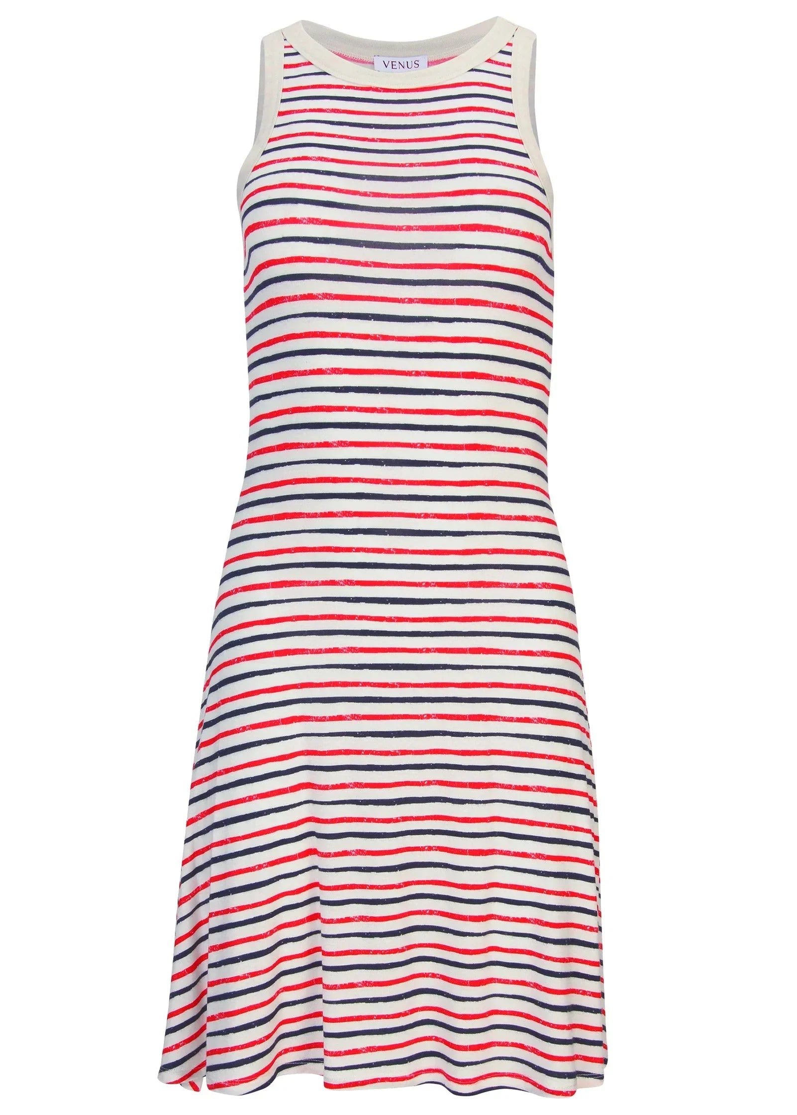 Printed Fit And Flare Dress Tricolor Boardwalk Stripe