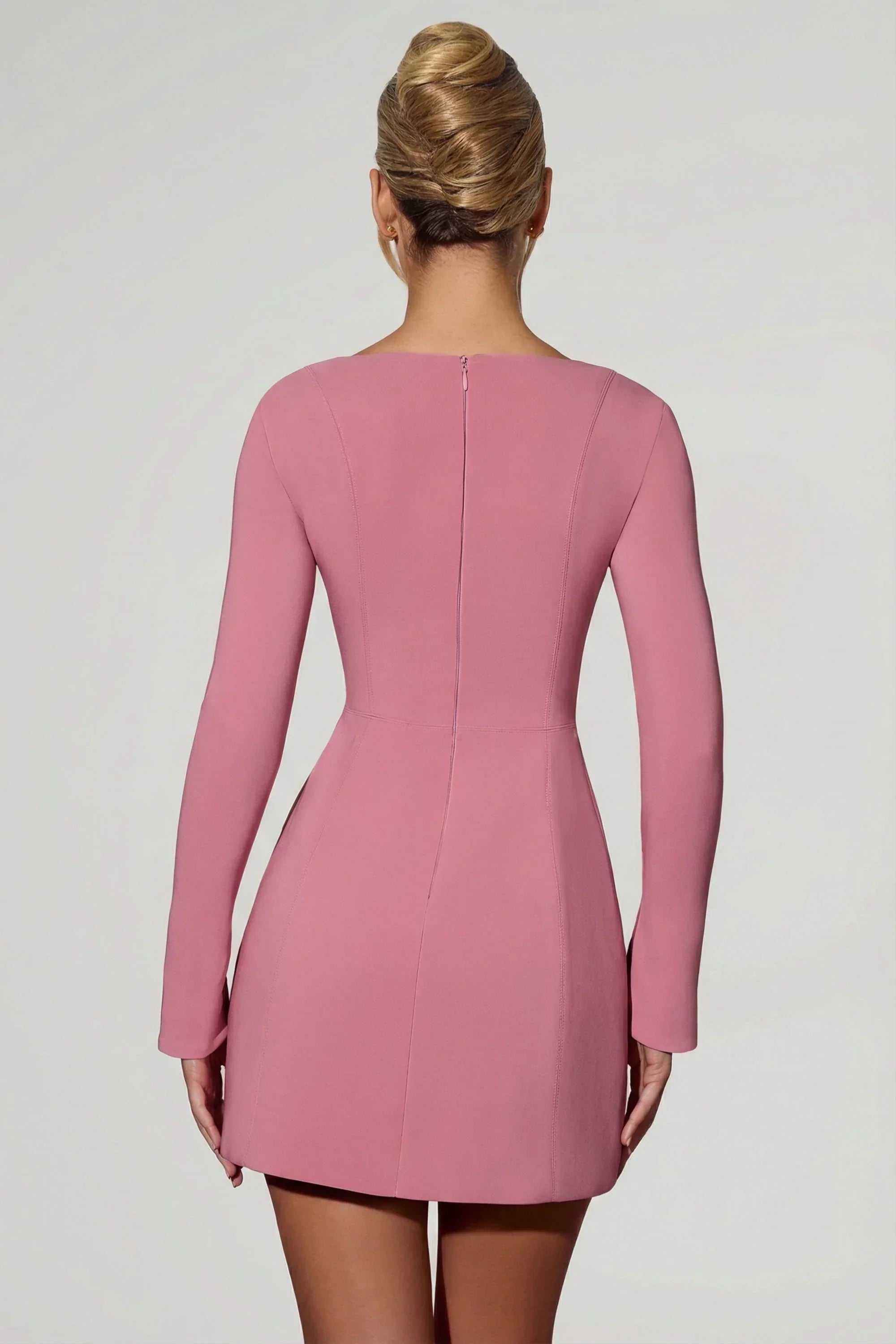 Sweetheart Neck Long Sleeve A Line Mini Dress in Dusty Pink