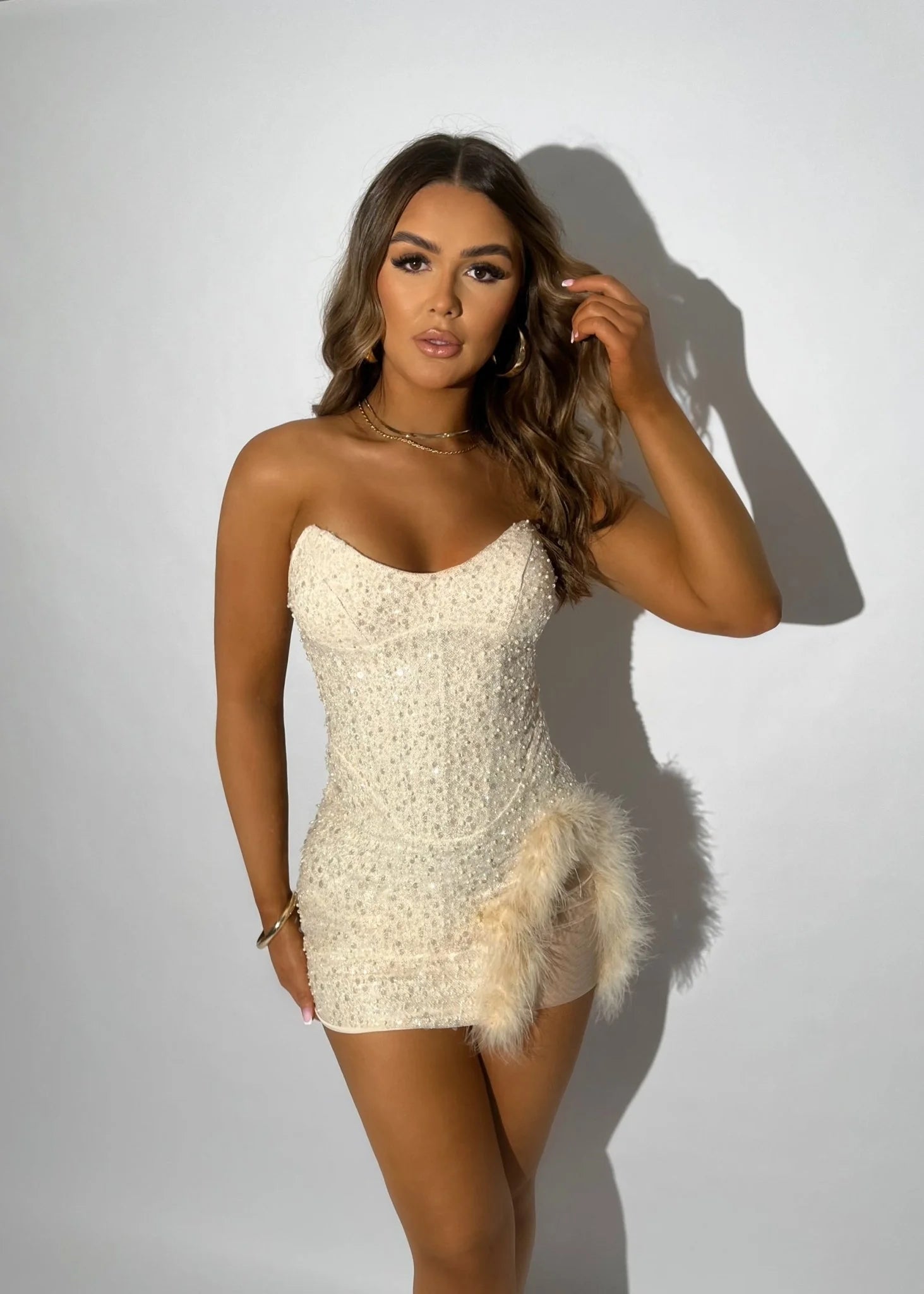 Under the Spotlight Mini Dress Pearl
