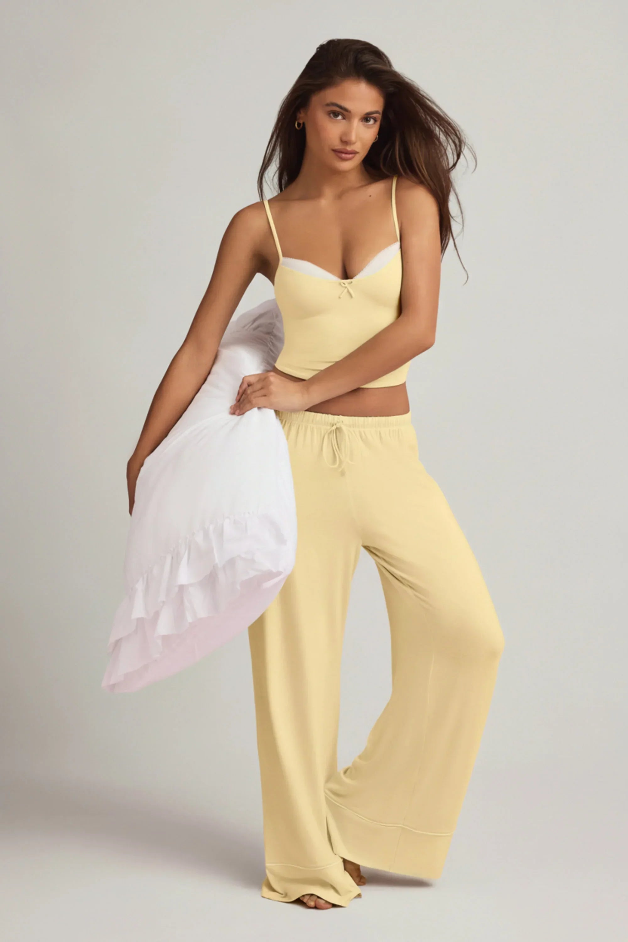Modal Mid Rise Pyjama Trousers in Pastel Yellow