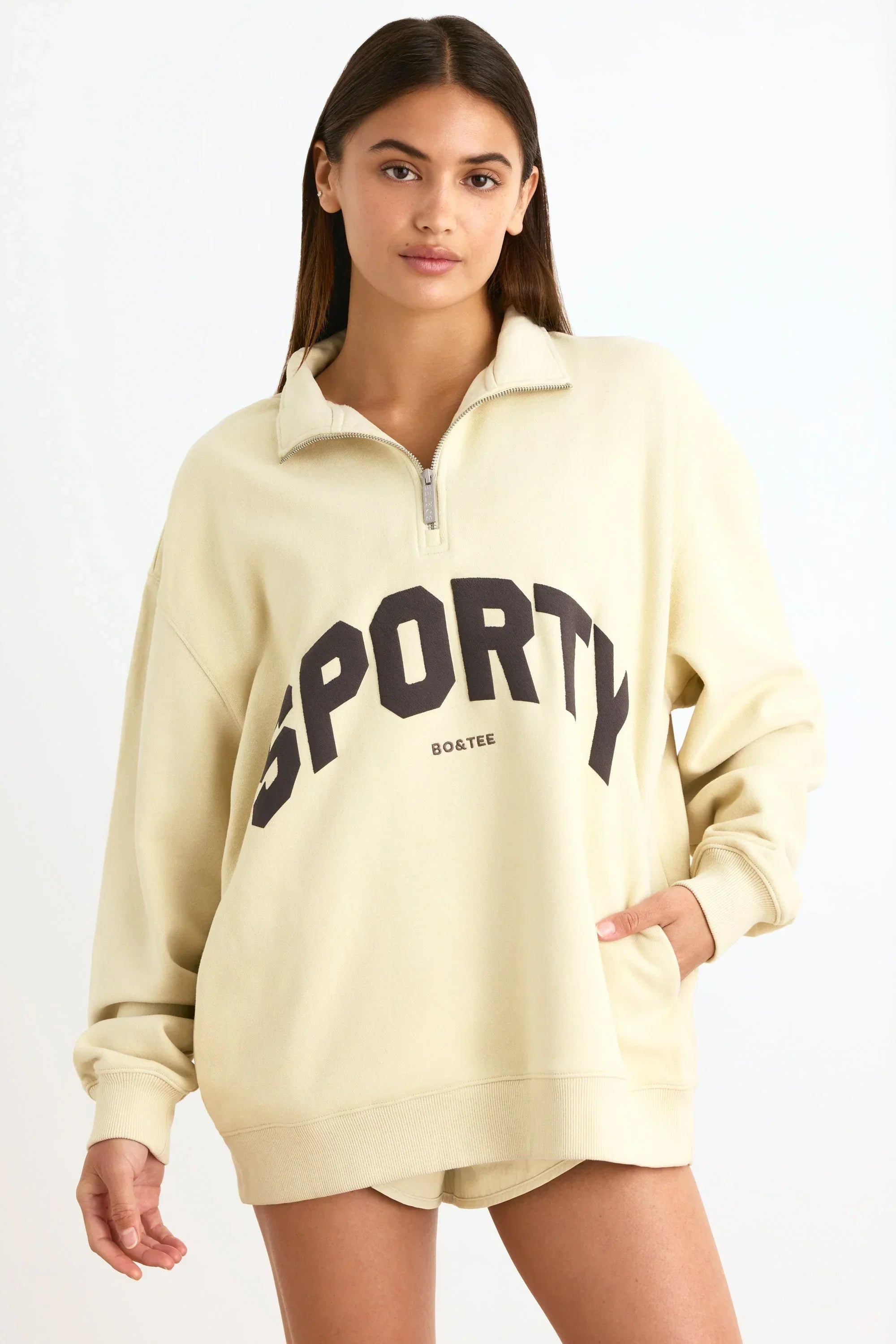 Quarter Zip Sweatshirt in Bone