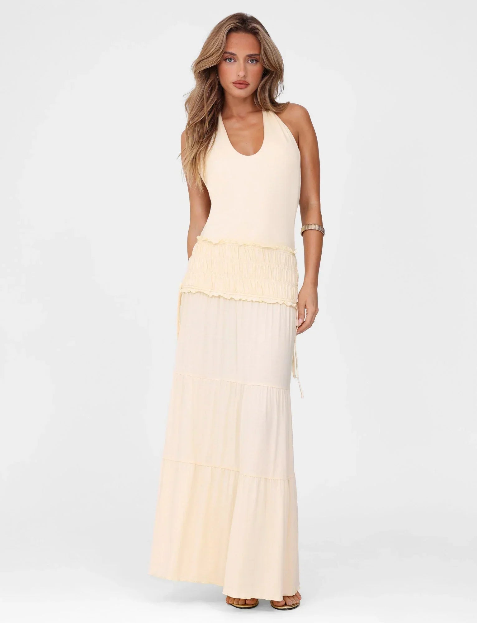DENALI HALTER DRESS NEUTRAL BONE