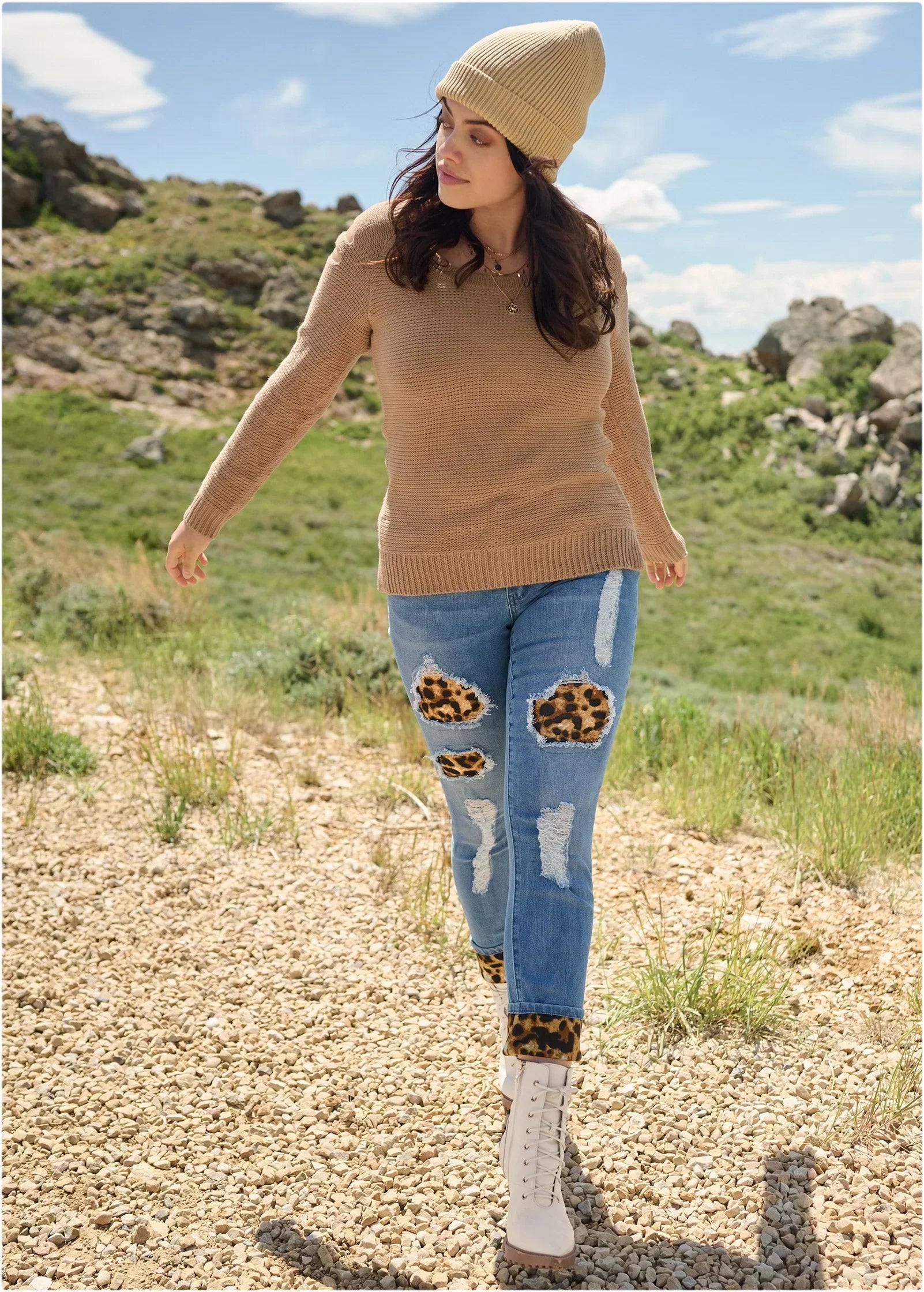 Leopard Cuffed Jeans Light Wash