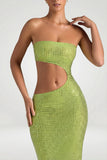 Embellished Cut Out Bandeau Maxi Dress in Pear Green