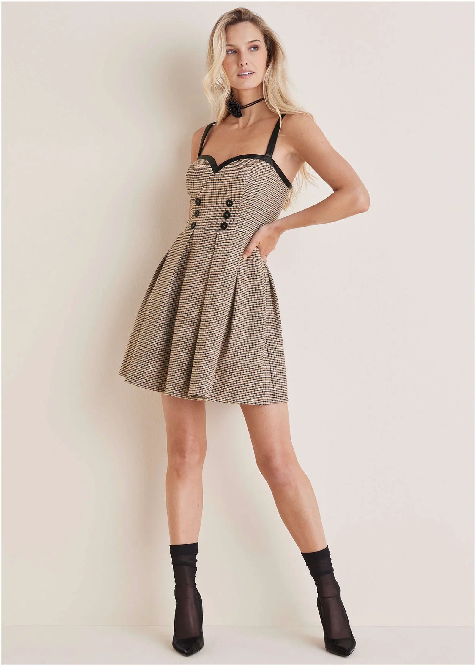 Plaid Mini Dress Cream Multi