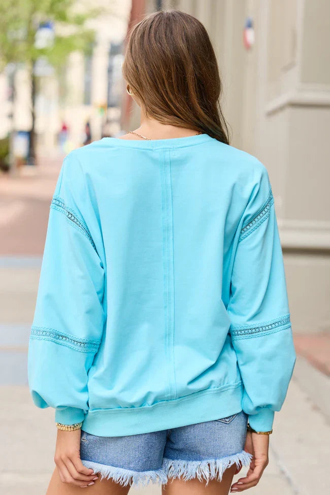Sadie Turquoise Eyelet Trim Pullover