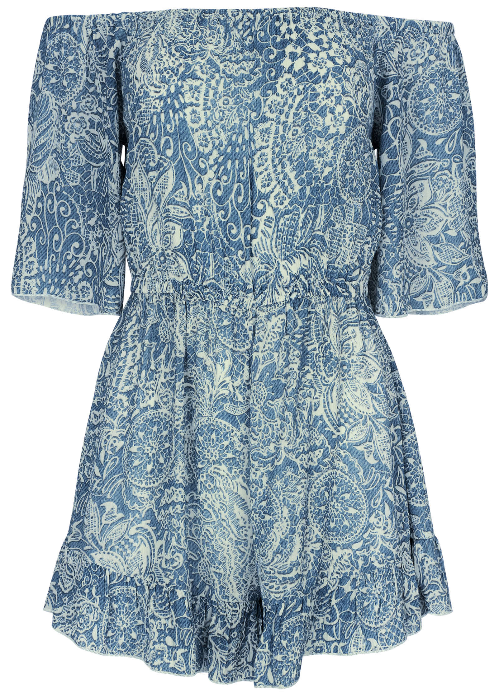 Flirty Cover Up Romper Denim Anglaise Paisley