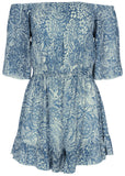 Flirty Cover Up Romper Denim Anglaise Paisley