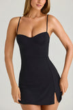 Modal Sweetheart Neck A Line Mini Dress in Black